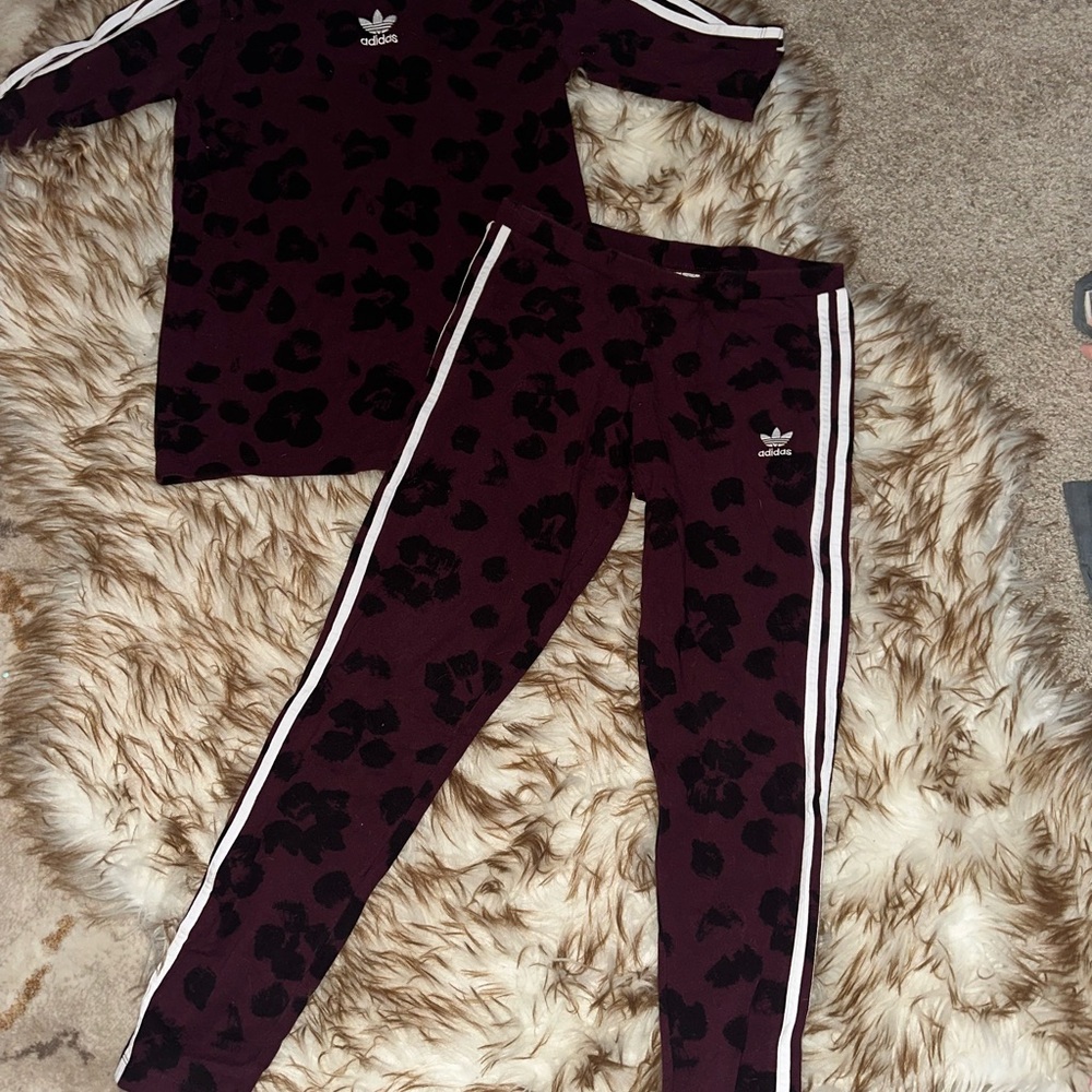 Adidas Burgundy Cheetah Fitted Set